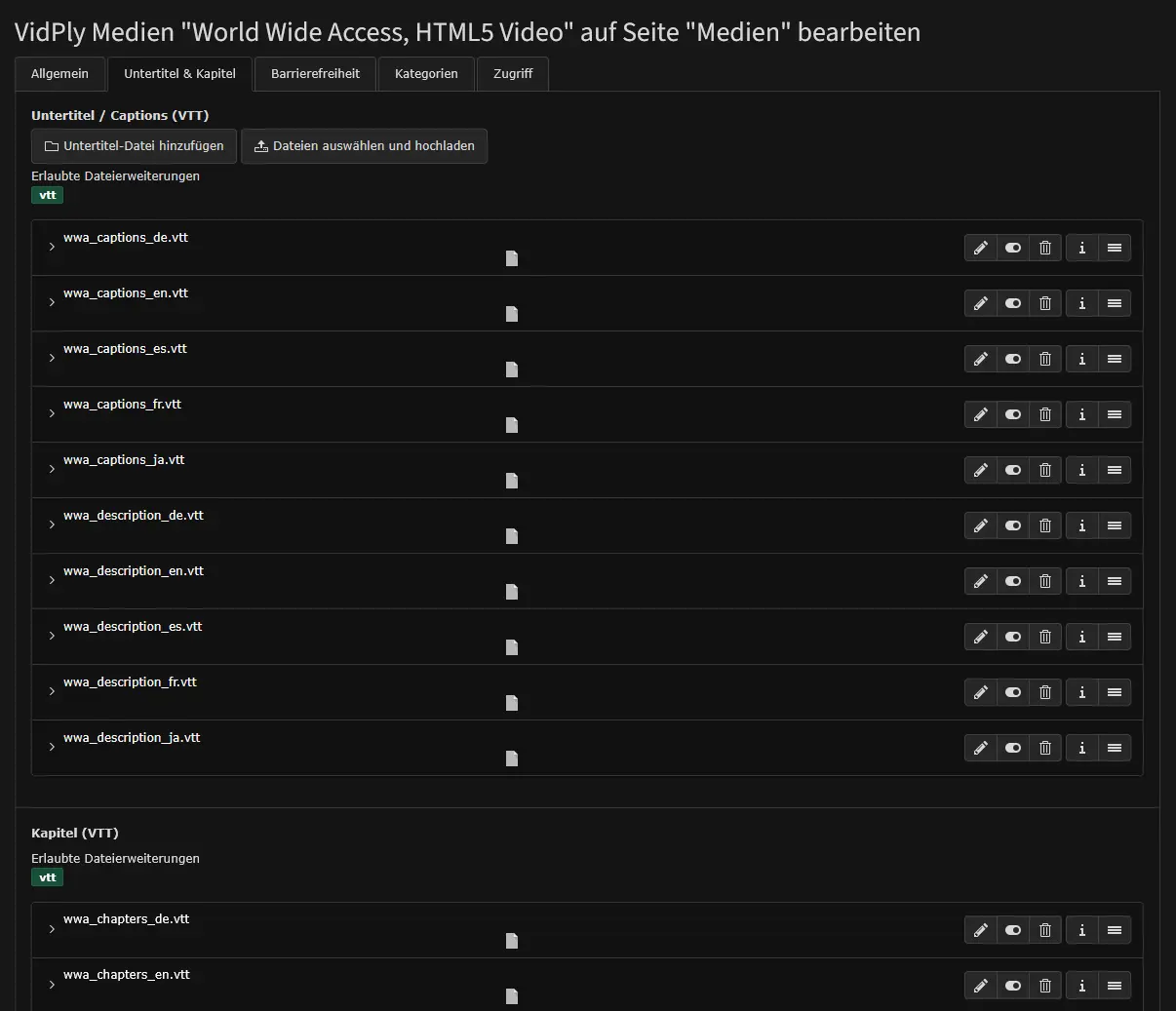 Neues VidPly Player Element Untertitel anlegen