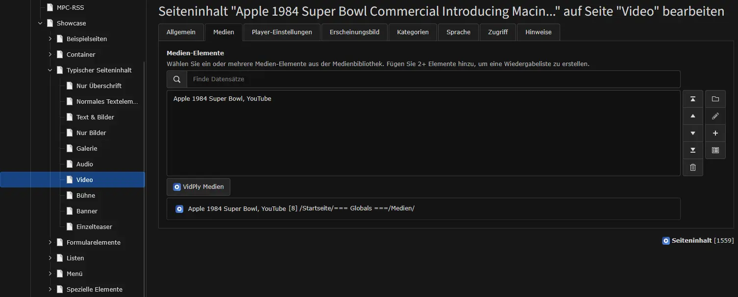 VidPly - Neuer Datensatz im VidPly Modul