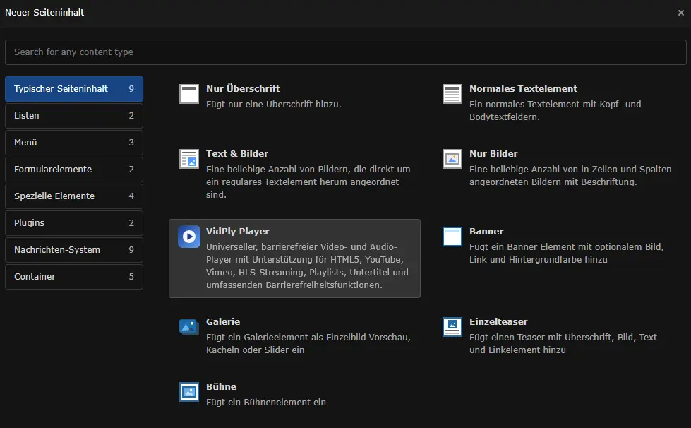 Neuen VidPly Player hinzufügen