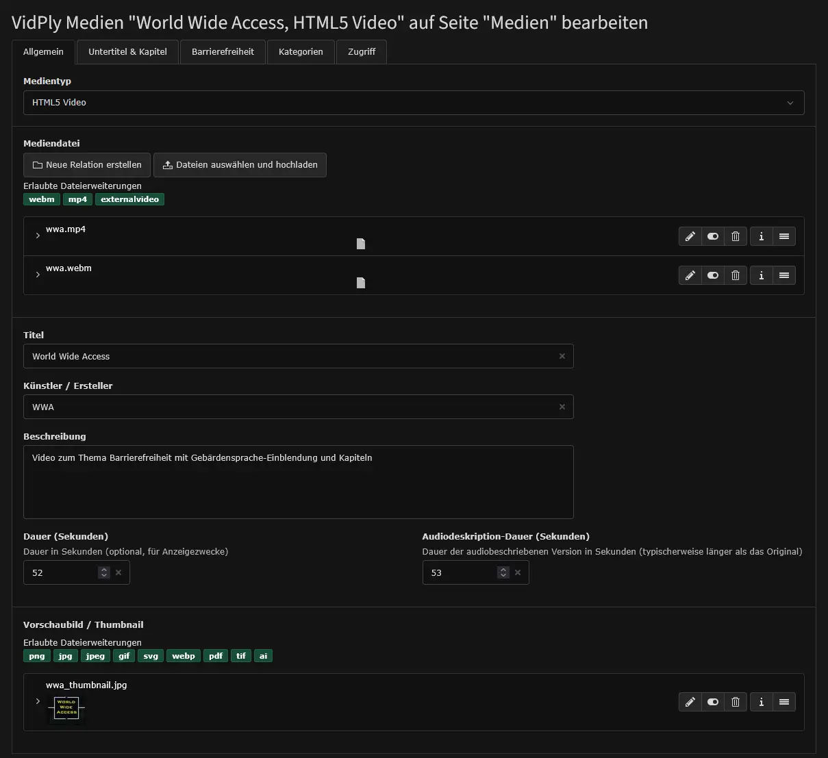 Neues VidPly Player Element anlegen