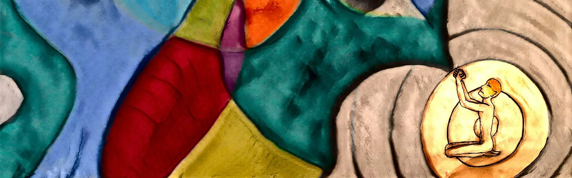 Praying figure in front of a colourful cosmos